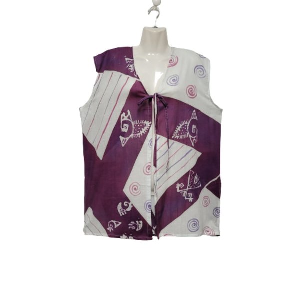 Handpainted Batik Loose Fitting Sleeveless Cover Up Beach Top - One Size - NWOT - Picture 8 of 15